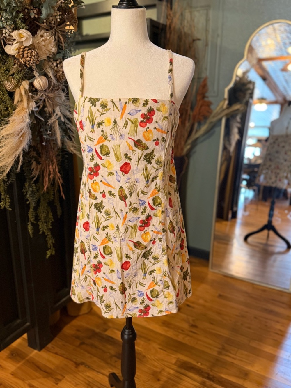 Abercrombie & Fitch Cream Floral Sundress with Red & Green Accents